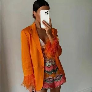 Zara orange feather blazer Xs